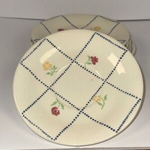 Set of 4 Vintage Cottagecore Floral Saucers Dishes Dainty Blue‎ Dot Grid